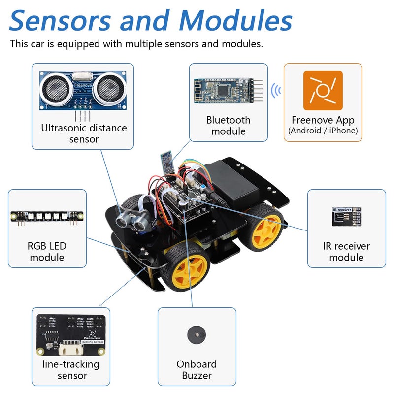 Freenove 4WD Car Kit (Compatible with Arduino IDE), Line Tracking, Obstacle Avoidance, Wireless Control App, Ultrasonic Sensor Motor Servo - Image 4